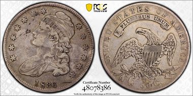 1836 50C 50/00, Lettered Edge VF30