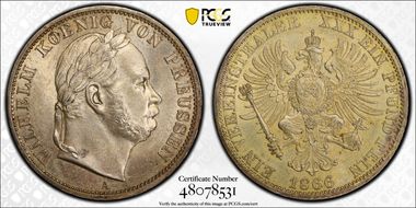 1866-A Thaler Victory of Austria KM-497  Ag MS62