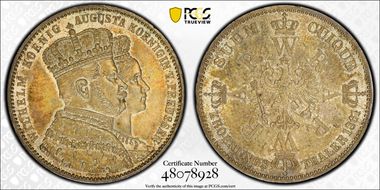 1861-A Thaler Coronation KM-488  Ag MS63