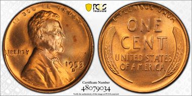 1953-D 1C MS67+ RD