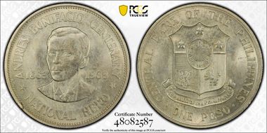 1963 Peso Andres Bonifacio KM-193  Ag MS65