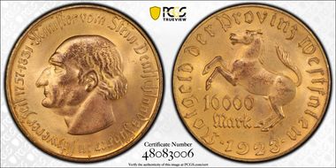 1923 10K Mk Jaeger-N20b Notgeld MS64