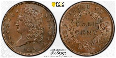 1835 1/2C MS64BN