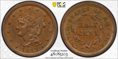 1849 1/2C AU58BN