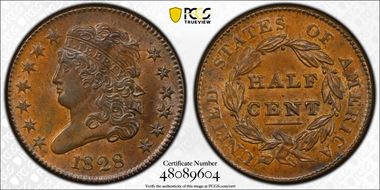 1828 1/2C C-3 AU58BN