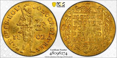 1802 Ducat KM-11.2 Holland w/o Star AU58