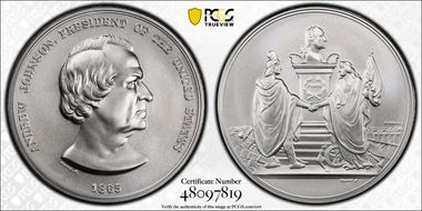 (2023-S) Medal Andrew Johnson "1865" Silver Matte Finish MS70