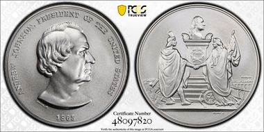 (2023-S) Medal Andrew Johnson "1865" Silver Matte Finish MS70