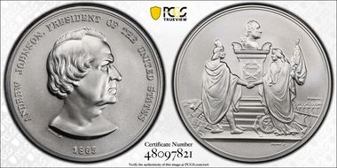 (2023-S) Medal Andrew Johnson "1865" Silver Matte Finish MS70