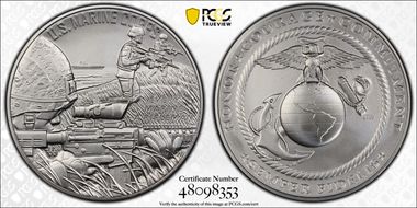 (2023) Medal U.S. Marine Corps Matte 1 oz Ag First Strike MS70