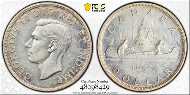 1947 S$1 Maple Leaf AU55