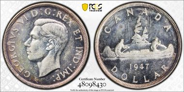 1947 S$1 Pointed 7 w/Dot MS61