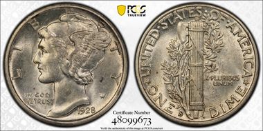 1928-S 10C Large S, FS-501 AU58