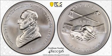 (2021) Medal John Tyler "1841" Silver Matte Finish MS69