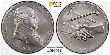 (2018) Medal John Adams "1797"  Silver Matte Finish MS69