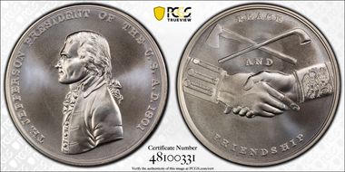 (2019) Medal Thomas Jefferson "1801"  Silver Matte Finish MS69