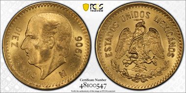 1906-M 10 Peso KM-473  Au MS64