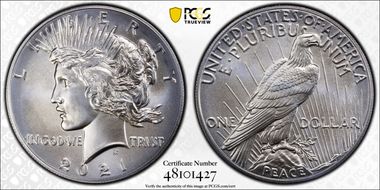 2021 $1 Peace Dollar 100th Anniversary MS70