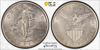 1912-S Peso KM-172  Ag AU58