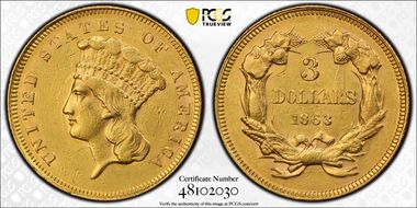 1863 $3 AU50
