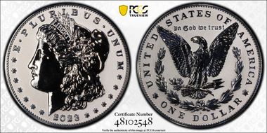 2023-S $1 Morgan Dollar Rev PR  Two-Coin Reverse Proof Set First Strike PR70
