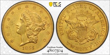 1855 $20 AU58