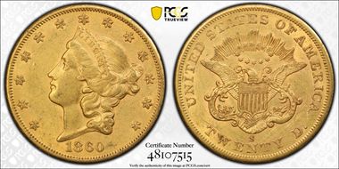 1860-S $20 AU58