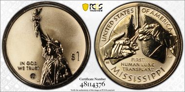 2023-S $1 American Innovation MS Rev PR 1st Human Lung Transplant First Strike PR69