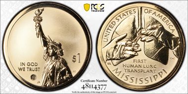 2023-S $1 American Innovation MS Rev PR 1st Human Lung Transplant First Strike PR69