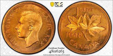1948 1C A to Lg Denticle MS65RD