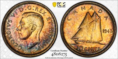 1947 10C Maple Leaf MS65