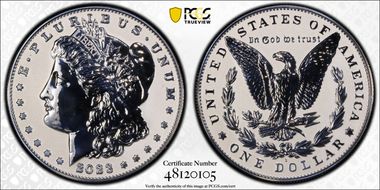 2023-S $1 Morgan Dollar Rev PR  Two-Coin Reverse Proof Set First Strike PR70