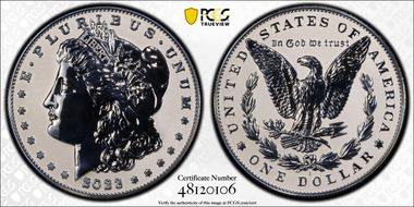 2023-S $1 Morgan Dollar Rev PR  Two-Coin Reverse Proof Set First Strike PR70