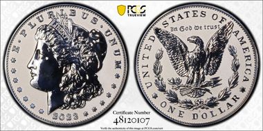 2023-S $1 Morgan Dollar Rev PR  Two-Coin Reverse Proof Set First Strike PR70