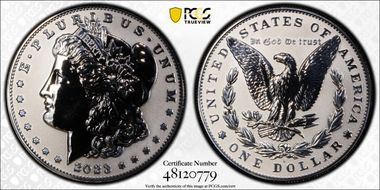 2023-S $1 Morgan Dollar Rev PR  Two-Coin Reverse Proof Set First Strike PR69