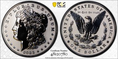 2023-S $1 Morgan Dollar Rev PR  Two-Coin Reverse Proof Set First Strike PR70