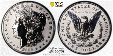 2023-S $1 Morgan Dollar Rev PR  Two-Coin Reverse Proof Set First Strike PR70