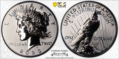 2023-S $1 Peace Dollar Rev PR Two-Coin Reverse Proof Set First Strike PR70