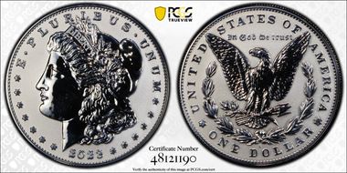 2023-S $1 Morgan Dollar Rev PR  Two-Coin Reverse Proof Set First Strike PR69