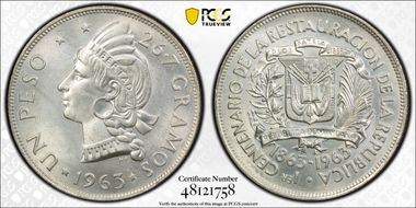 1963 Peso 100th Anniv Republic MS65