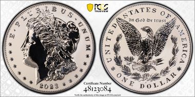 2023-S $1 Morgan Dollar Rev PR  Two-Coin Reverse Proof Set First Strike PR70