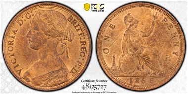 1865 1D S-3954 MS64RB