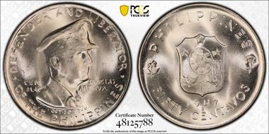 1947-S 50C Douglas MacArthur KM-184  Ag MS65