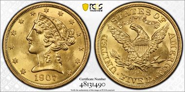 1907 $5 MS63