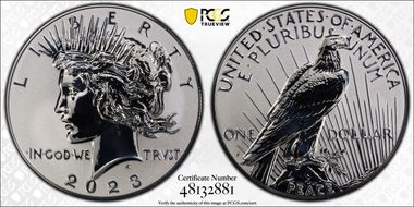 2023-S $1 Peace Dollar Rev PR Two-Coin Reverse Proof Set PR70