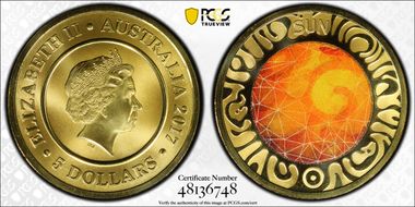 2017 $5 Planetary Coins Sun Colorized MS70