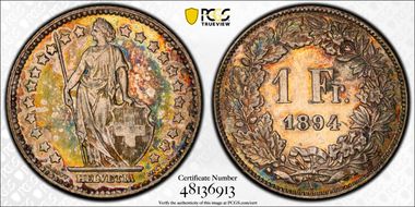 1894 A 1 Fr KM-24 Ag AU55