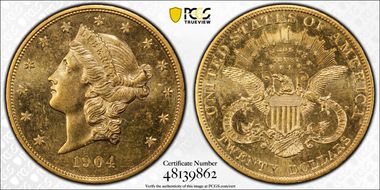 1904 $20 MS64+ PL