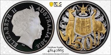 2016 50C Selective Gilt Silver 50th Ann. Decimal Currency PR69DCAM