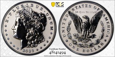 2023-S $1 Morgan Dollar Rev PR  Two-Coin Reverse Proof Set First Strike PR69